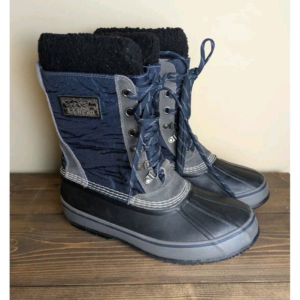 LL Bean Snow Duck Boots Men's 8 Insulated Waterproof Gray Blue Black 507841